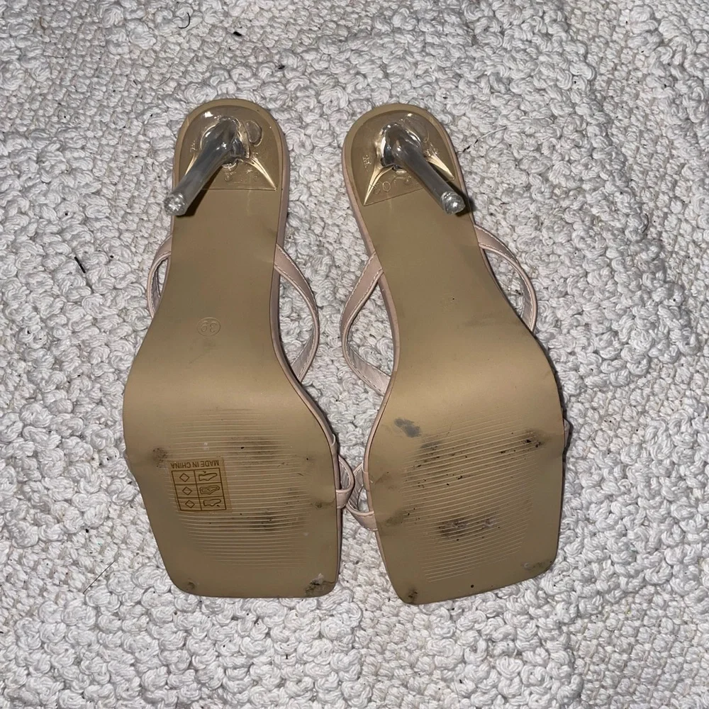 Cream‎ Square Toe Strappy Heeled Mules